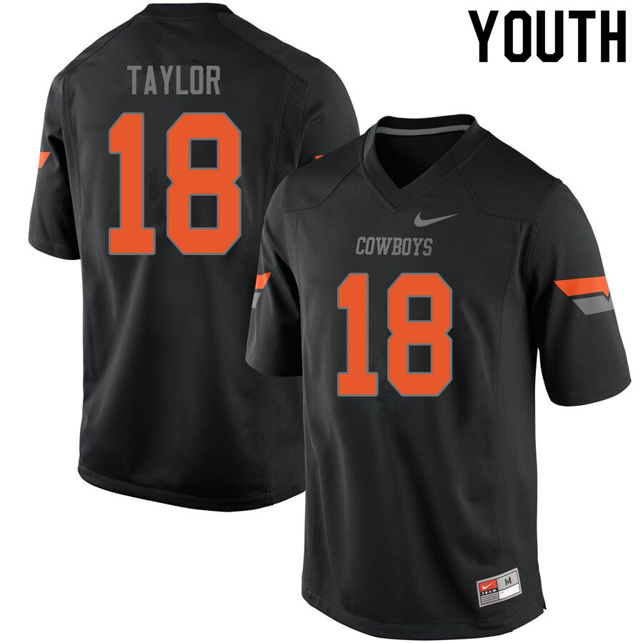 Youth #18 Shaun Taylor Oklahoma State Cowboys College Football Jerseys Sale-Black
